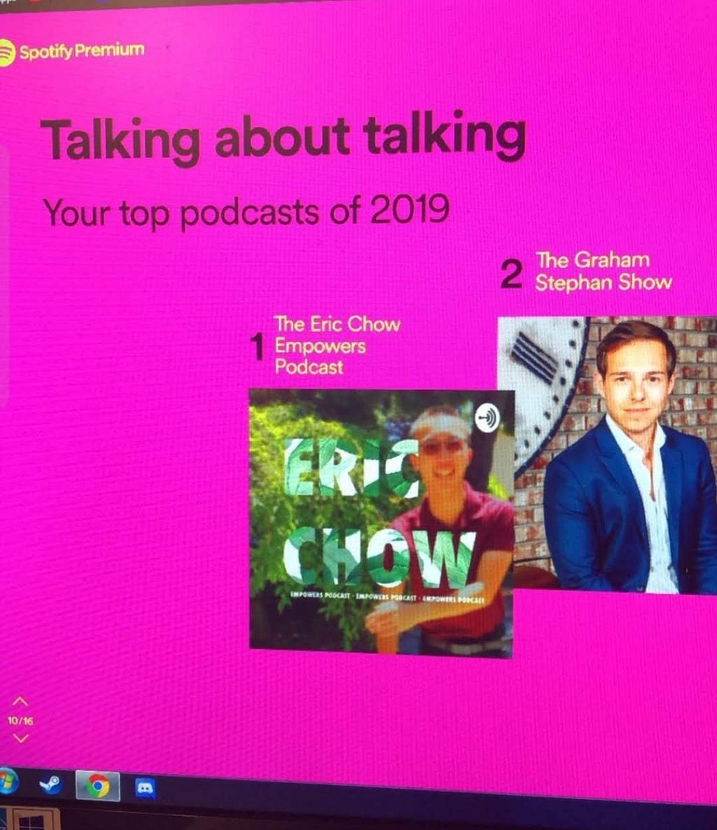 I appeared on some people’s “Top Podcasts of 2019” on Spotify!