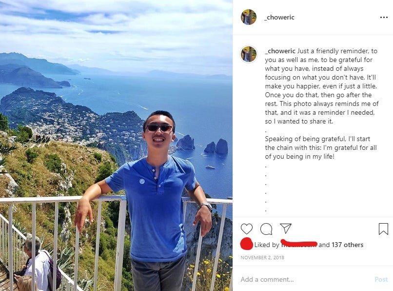 An Instagram post I put up, dated November 2nd, 2018.